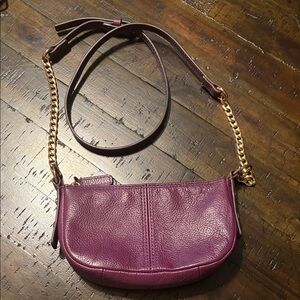 Fossil Purple Leather Shoulder Bag with Gold Chain